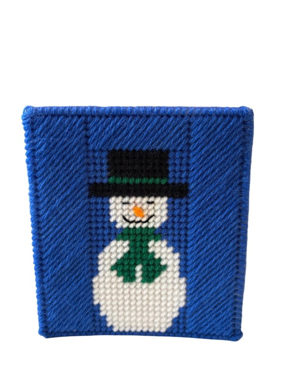 Handmade Blue Snowman Plastic Canvas Tissue Box Cover Winter Holiday Decor - Picture 4 of 7